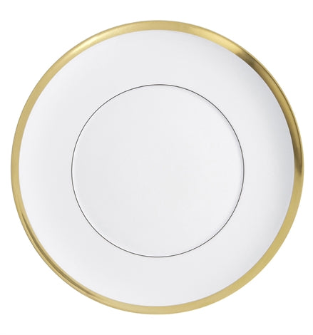 Vista Alegre | Domo Gold Dinner Plate, featuring a white surface with a gold-metallic rim, perfect for both classical and contemporary dining settings.