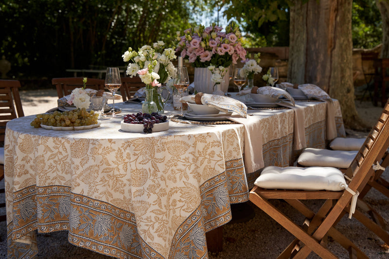 Couleur Nature - Chloe Blue & Brown Tablecloth: 71" x 71"