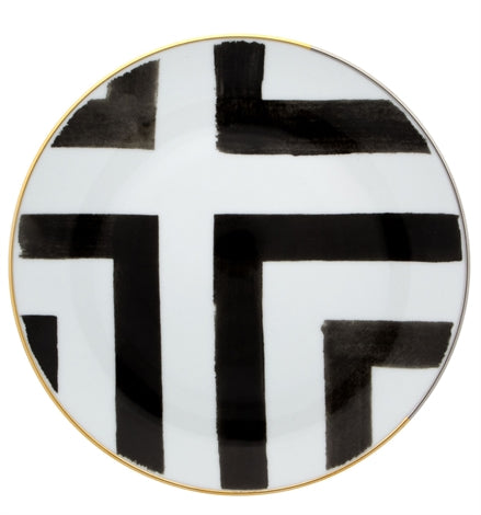 Vista Alegre | Lacroix Sol y Sombra Bread & Butter Plate featuring abstract black lines and gold accents, ideal for elegant dining from Athens Cooks.