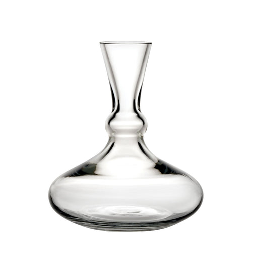 Vista Alegre Adão glass wine decanter with broad base and slender neck on white background