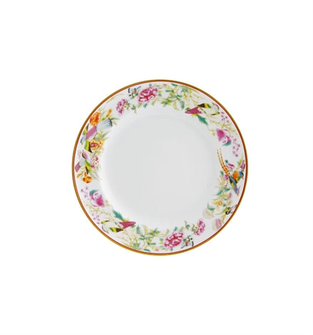Vista Alegre | Paco Real Bread And Butter Plate with a white center, colorful floral and bird motifs, and a gold-rimmed edge, enhancing any dining setting.