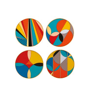 Vista Alegre | Futurismo Set of 4 Coasters featuring abstract geometric patterns, perfect for enhancing table decor with vibrant artistic flair.