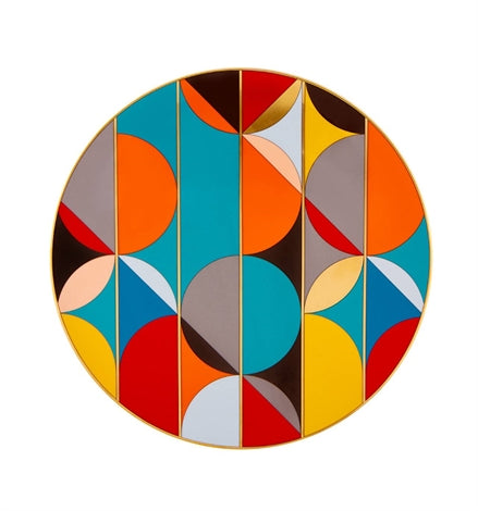 Vista Alegre | Futurismo Charger Plate: An abstract, geometric design featuring bold color contrasts in a circular form, perfect for enhancing table decoration.