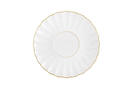 Vista Alegre | 200 Anos Tea Cup and Saucer features a scalloped white saucer with gold trim, reflecting elegant simplicity. Perfect for refined tea settings.