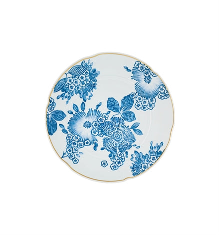 Vista Alegre | Coralina Blue Charger Plate features a white porcelain base with an intricate blue floral design and a gold rim, ideal for elegant dining settings.