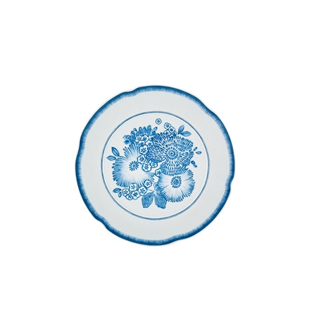Vista Alegre | Coralina Blue Dinner Plate featuring a scalloped rim, blue border, and central monochromatic floral pattern, echoing traditional blue-and-white porcelain.