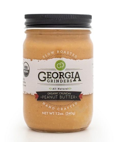 Georgia Grinders | Organic Crunchy Peanut Butter in a mason jar, highlighting Georgia-grown peanuts for a rich, creamy texture.