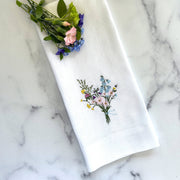 Arte Italica & Crown Linen Designs - Wildflower Bouquet Linen Towel: White (Multi), featuring embroidered wildflowers, ideal for kitchen decor or as a unique hostess gift.