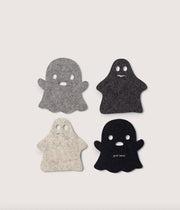 Graf Lantz - Merino Wool Spooky Coaster Multi 4 Pack: Four ghost-shaped felt coasters in shades of gray, showcasing craftsmanship and sustainable design, ideal for enhancing kitchen decor.