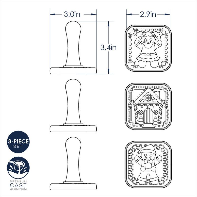 Nordic Ware | Gingerbread cookie stamps featuring gingerbread boy, girl, and house designs, ideal for creating festive, detailed holiday cookies with ease.