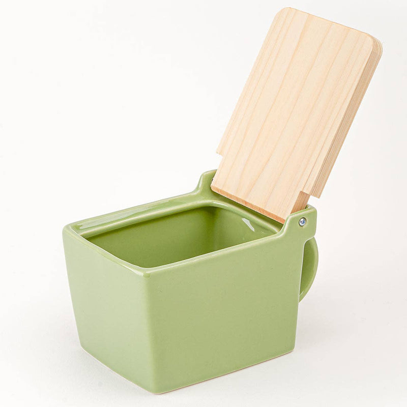 Zero Japan | Bee House Ceramic Salt Box With Wooden Lid & Dehumidifying Measuring Spoon, Artichoke