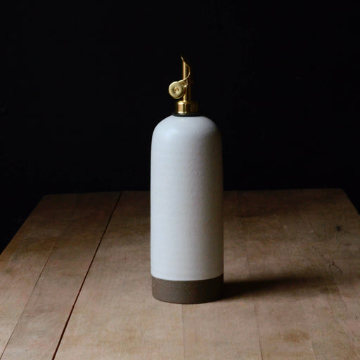 Rose Line Pottery - Oil Bottle - White - 22 Ounces: A handcrafted ceramic vessel with brass nozzle, ideal for oils, made in Maine. Perfect for culinary use.