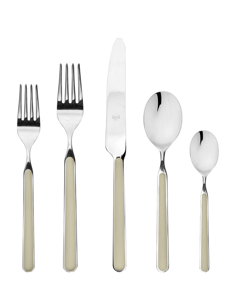 Mepra SPA - Place Set 5 Pcs Fantasia: New Coral, featuring elegant stainless steel and resin silverware including knife, fork, and spoon, showcasing durable, Italian craftsmanship.