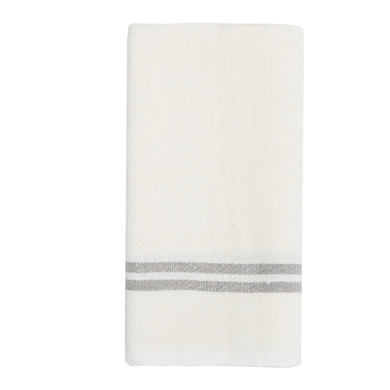 Caravan Home | Vintage Linen Ivory & Grey Towels, featuring handmade Khadhi linen with gray stripes, ideal for adding elegance to any dining setting.