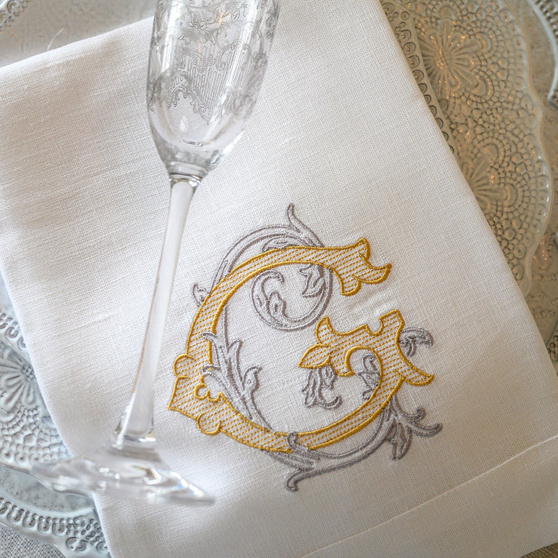 Arte Italica & Crown Linen Designs | Vintage Vine Monogram Tri-Fold Napkin - T