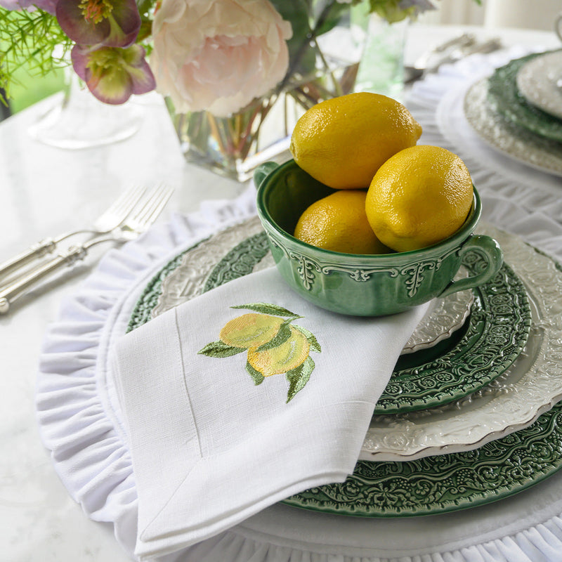 Arte Italica & Crown Linen Designs | Renaissance 2 Handled Soup Bowl, White