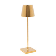 Zafferano America - Poldina Pro Cordless Lamp: Rust, featuring a sleek design with a polished gold finish, cone-shaped shade, and slender vertical stem, ideal for modern settings.
