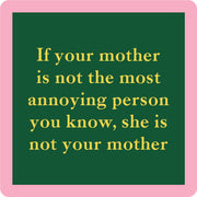 Drinks on Me - COASTER Annoying Person: A humorous 4x4 resin coaster with cork backing, perfect for adding laughter to home bars or gifting.