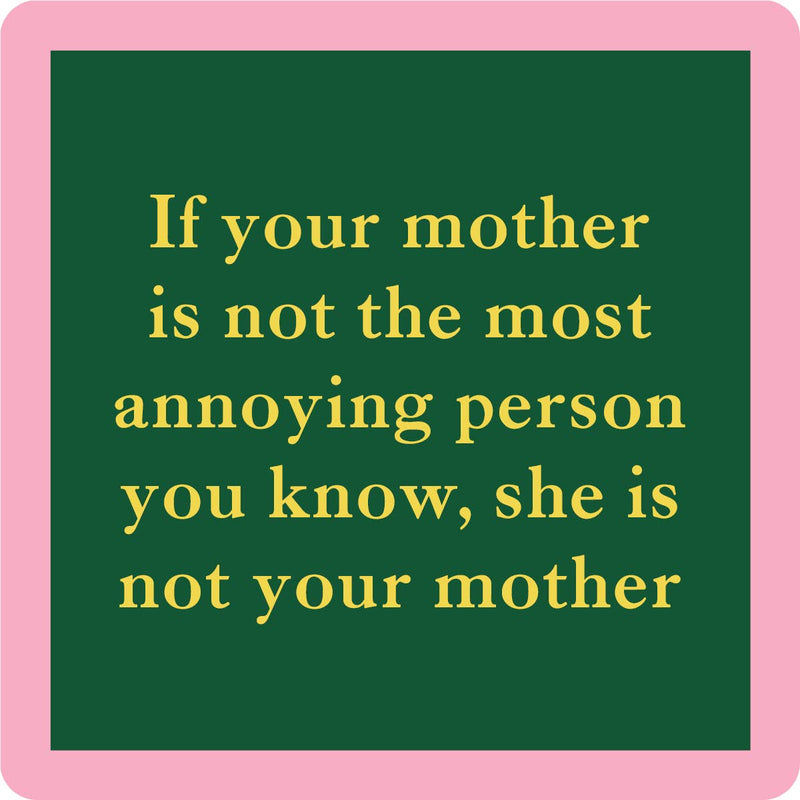 Drinks on Me - COASTER Annoying Person: A humorous 4x4 resin coaster with cork backing, perfect for adding laughter to home bars or gifting.