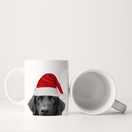 Perkie Prints - Santa Hat Lab 1 (Black) Mug featuring a black dog in a Santa hat, showcasing festive charm and durability, ideal for Black Lab enthusiasts.