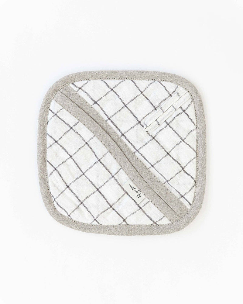 MagicLinen linen pot-holder with pocket, quilted detailing, and hanging loop, designed for heat protection in the kitchen, ideal for Athens Cooks' curated kitchen collection.