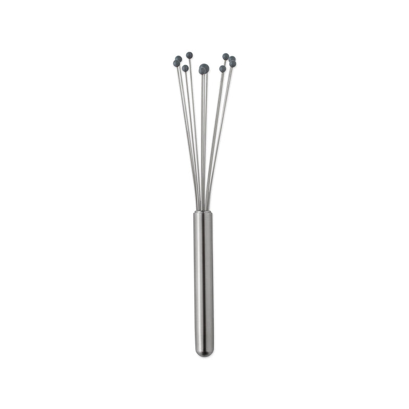 RSVP | Silicone Ball Whisk, featuring 11 stainless steel tines with silicone balls, designed for efficient mixing while protecting cookware. Ideal for cooking enthusiasts.