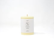 Mo&Co Home - 100% Beeswax Pillar Candles | Natural White: 3x6 Inch, featuring a white label, showcasing eco-friendly craftsmanship and a clean burn.