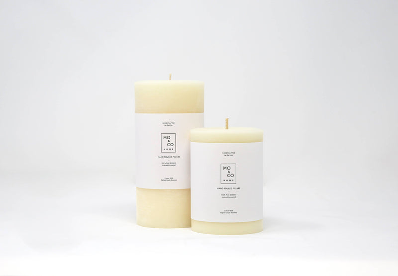 Mo&Co Home - 100% Beeswax Pillar Candles | Natural White: 3x6 Inch, hand-poured, eco-friendly, with cotton wick, offering a clean, long-lasting burn.