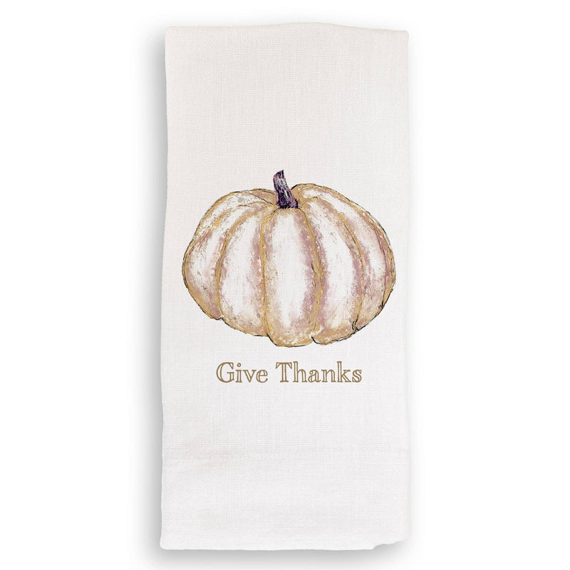 White guest towel featuring an embroidered gold pumpkin design, combining elegance and utility, perfect for adding charm to your kitchen or dining space.