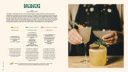 Three Cheers cocktail book spread with Daiquiri history, three recipes, shaker tips, and photo of finished cocktails, showcasing variations for diverse tastes.