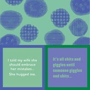 Drinks on Me - NAPKIN She Hugged Me: Double-sided cocktail napkin featuring humorous jokes, perfect for parties and gatherings, enhancing barware and gift sections at Athens Cooks.