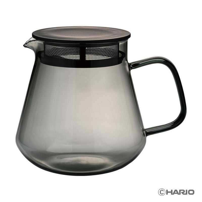 HARIO USA - HARIO Colors Glass Coffee and Tea Server, 600ml: Grey, featuring heat-resistant glass with a handle, mesh filter, and removable lid for versatile brewing.