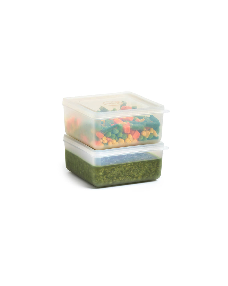 W&P - Freezer Cube Storage Containers: Set of 3 - Small/Medium/Large for batch cooking, featuring transparent, stackable cubes with interchangeable lids for efficient freezer storage.