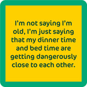 Drinks on Me - COASTER Dinner Time: A witty 4x4 resin coaster with cork backing, perfect for adding humor to any home bar or kitchen setup.