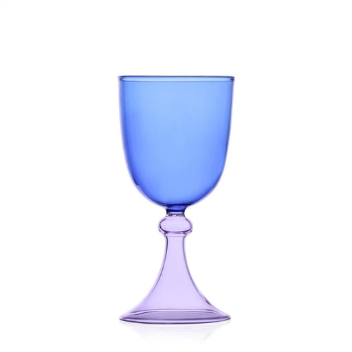 Ichendorf Goblet, Light Blue/Lilac, featuring a translucent blue bowl with a purple stem, showcased against a white background, aligning with Athens Cooks' curated kitchenware collection.