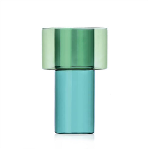 Ichendorf | Boreale Vase A, Green: Two-tone glass vessel with teal and green cylinders, perfect for stylish flower arrangements. Ideal for adding elegance to any kitchen setting.