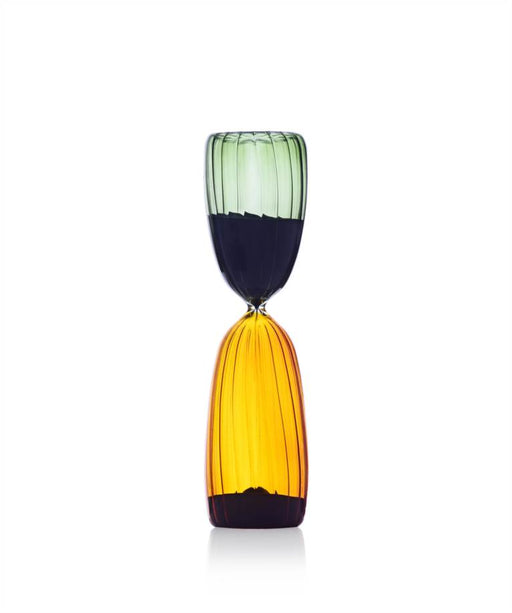 Ichendorf |Times Collection Hourglass, 15-minutes: A sleek, handcrafted hourglass with green and amber glass, featuring black sand for stylish kitchen timing.