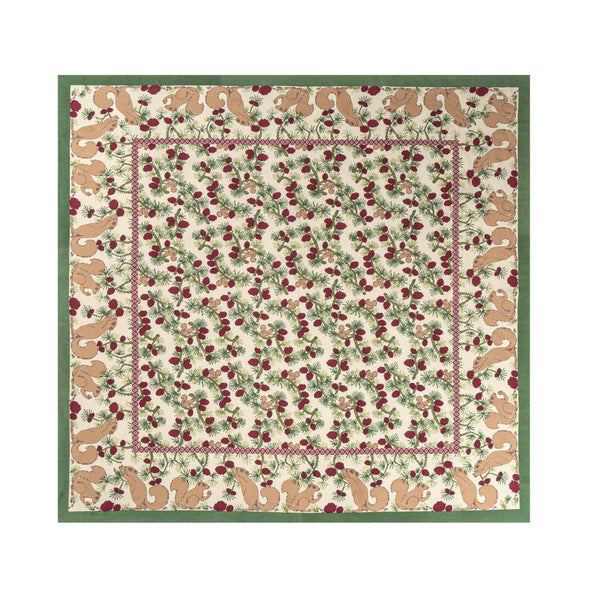 Couleur Nature | Squirrel and Pinecone Tablecloth, Red & Brown