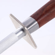 Messermeister | Royale Elite Honing Steel, 10 inches, featuring a wooden handle and metal guard, designed for precise knife edge maintenance.