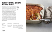Penguin Random House LLC - Shabbat cookbook spread featuring Bubbe’s Extra-Crispy Potato Kugel recipe and photo, highlighting nostalgic family traditions and effortless, flavorful Shabbat cooking.