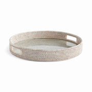 Napa Home & Garden - Burma Rattan Round Serving Tray, a large woven wicker tray with handles, perfect for elegant kitchen and dining presentations.
