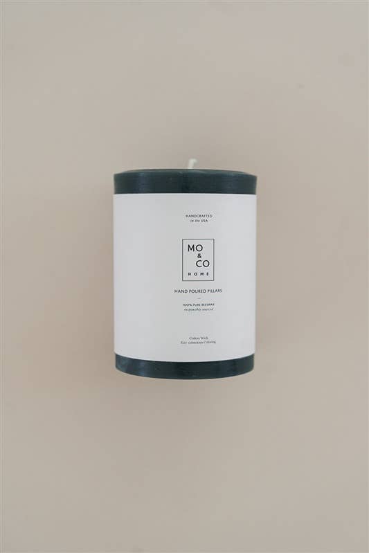 Mo&Co Home - Charcoal 100% Beeswax Pillar Candle, 3x6 inch, hand-poured, handcrafted, minimalist design, eco-friendly, clean burning, suitable for elegant decor and celebrations.