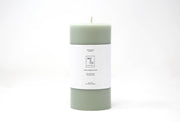 Mo&Co Home - 100% Beeswax Pillar Candle, Eucalyptus scent, 3x6 Inch, featuring a white label with black text, hand-poured, eco-friendly, 90-hour burn time.