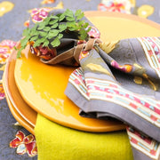 Caravan Home | 19 x 19 Pansy Red & Grey Napkins Set of 6 displayed on a plate, showcasing fine French table linens with modern stripes.