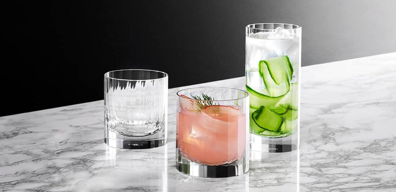 Richard Brendon | Double Old Fashioned Tumbler - Fluted, featuring a classic design for cocktail enthusiasts, showcased with various drink garnishes reflecting elegant cocktail culture.