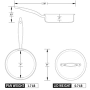 Heritage Steel | Titanium Series Mini Sauté with Lid, featuring a detailed technical diagram highlighting its 5-ply construction and versatile design for various cooking tasks.