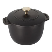 Staub 1.5 Qt Petite French Oven - Yellow, compact cast iron cocotte with Chistera lid for even cooking, ideal for stovetop-to-table presentations.