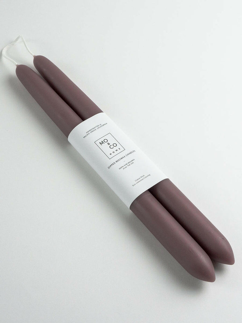 Mo&Co | 100% Beeswax Dipped 14 Tapers - Pink Rose, handcrafted in Pacific Grove, California, showcasing elegant craftsmanship with natural beeswax and cotton wick. Sold in pairs.