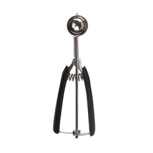 OXO Cookie Scoops - Small, featuring a stainless steel scoop with a spring-loaded handle and soft grip for easy, uniform cookie dough portioning. Ideal for frequent baking.