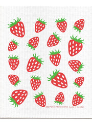 Bespoke Provisions Swedish Dishcloths featuring a strawberry pattern, eco-friendly and versatile for cleaning tasks.